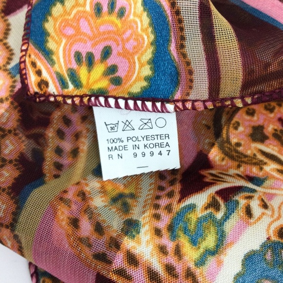 Vintage paisley 60” long rectangular scarf sheer stripes Korea - Picture 4 of 8